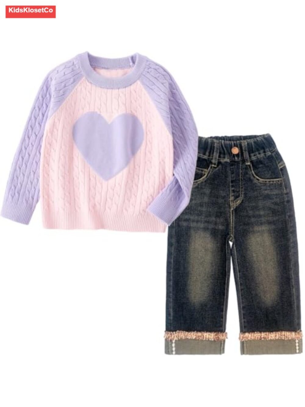 Girls 2T-7T 2-Piece Heart Sweater and Jeans Set Long Sleeve Cotton
